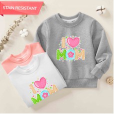 【12M-9Y】Girl Cute Mom Letter And Heart Shape Print Cotton Stain Resistant Long Sleeve Sweatshirt