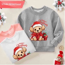 【12M-9Y】Kids Christmas Dog Print Cotton Stain Resistant Long Sleeve Sweatshirt