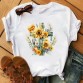 Woman Cotton Stain Resistant Flowers Print Short Sleeve T-shirt