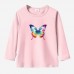 【12M-9Y】Girls Butterfly Print Cotton Stain Resistant Long Sleeve T-shirt