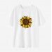 Women Leopard Sunflower Print Cotton Stain Resistant Short Sleeve T-shirt