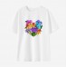 Women Flower Heart Print Cotton Stain Resistant Short Sleeve T-shirt