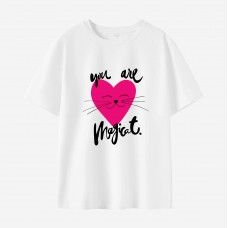 Women Letter Heart-shaped Print Cotton Stain Resistant Short Sleeve T-shirt