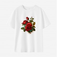 Women Floral Print Cotton Stain Resistant Short Sleeve T-shirt