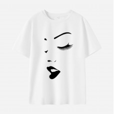 Women Human Face Print Cotton Stain Resistant Short Sleeve T-shirt - 7901