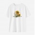 Women Sunflower Print Cotton Stain Resistant Short Sleeve T-shirt