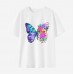 Women Floral Butterfly Print Cotton Stain Resistant Short Sleeve T-shirt