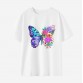 Women Floral Butterfly Print Cotton Stain Resistant Short Sleeve T-shirt