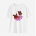 Women Flower Butterfly Print Cotton Stain Resistant Short Sleeve T-shirt