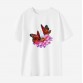 Women Flower Butterfly Print Cotton Stain Resistant Short Sleeve T-shirt