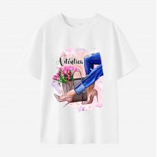 Women Cartoon Print Cotton Stain Resistant Short Sleeve T-shirt