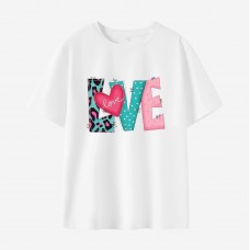 Women Love Letter Print Cotton Stain Resistant Short Sleeve T-shirt