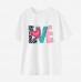 Women Love Letter Print Cotton Stain Resistant Short Sleeve T-shirt