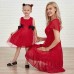 Sweet Red Chiffon Jacquard Short Sleeve Mom Girl Matching Dress - 13202