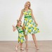 Sweet Yellow Lemon Print Mom Girl Matching Dress