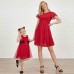 Sweet Red Chiffon Jacquard Short Sleeve Mom Girl Matching Dress - 13202