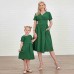 Sweet Green Cotton Blend Short Sleeve Mom Girl Matching Dress - 1347