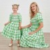 Sweet Green Plaid Puff Sleeve Mom Girl Matching Dress - 13105