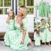 Sweet Green Plaid Puff Sleeve Mom Girl Matching Dress - 13105