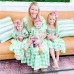 Sweet Green Plaid Puff Sleeve Mom Girl Matching Dress - 13105