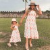 Sweet Orange Plant Print Sling Mom Girl Matching Dress - 13106