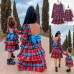 Sweet Red Plaid Long Sleeve Backless Bow Mom Girl Matching Dress - 13142