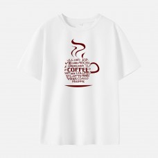 Women Cotton Stain Resistant Coffee Print Short Sleeve Tee