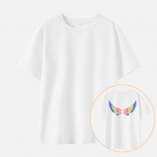 Women Cotton Stain Resistant Wings Print Short Sleeve Tee