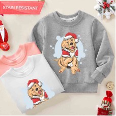 【12M-9Y】Unisex Kids Cotton Stain Resistant Christmas Golden Retriever Dog Print Long Sleeve Sweatshirt