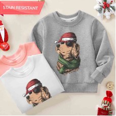 【12M-9Y】Unisex Kids Cotton Stain Resistant Christmas Golden Retriever Dog Print Long Sleeve Sweatshirt