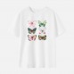 Women Cotton Stain Resistant Butterfly Print Short Sleeve Tee