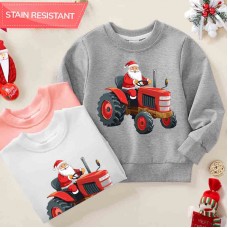 【12M-9Y】Unisex Kids Cotton Stain Resistant Christmas Print Long Sleeve Sweatshirt