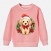 【12M-9Y】Unisex Kids Cotton Stain Resistant Christmas Golden Retriever Dog Print Long Sleeve Sweatshirt