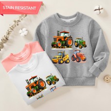 【12M-9Y】Boys Cotton Stain Resistant Off-Road Vehicle Print Long Sleeve Sweatshirt