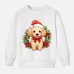 【12M-9Y】Unisex Kids Cotton Stain Resistant Christmas Golden Retriever Dog Print Long Sleeve Sweatshirt