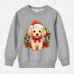 【12M-9Y】Unisex Kids Cotton Stain Resistant Christmas Golden Retriever Dog Print Long Sleeve Sweatshirt