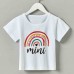 Casual Rainbow Pattern Round Neck Short Sleeve Mom Girl T-Shirt