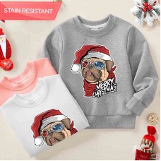 【12M-9Y】Unisex Kids Cotton Stain Resistant Christmas Dog Print Long Sleeve Sweatshirt