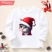 【12M-9Y】Unisex Kid Cotton Stain Resistant Christmas Cat Print Long Sleeve Tee