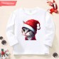 【12M-9Y】Unisex Kid Cotton Stain Resistant Christmas Cat Print Long Sleeve Tee