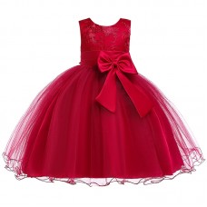 【2Y-13Y】Girls Lace Mesh Embroidered Bow Sleeveless Princess Dress - 3624