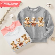 【12M-9Y】Girls Cotton Stain Resistant Bear Print Long Sleeve Sweatshirt