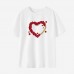 Women Cotton Stain Resistant Heart Print Short Sleeve Tee