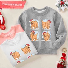 【12M-9Y】Unisex Kids Cotton Stain Resistant Christmas Golden Retriever Dog Print Long Sleeve Sweatshirt