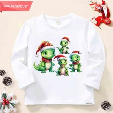 【12M-9Y】Unisex Kid Cotton Stain Resistant Christmas Dinosaurs Print Long Sleeve Tee