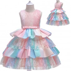 【3Y-11Y】 Girl Sweet Rainbow Mesh Princess Dress