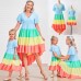 Sweet Color Block Short Sleeve Mom Girl Matching Dress - 1305