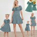 Sweet Green Plaid Puff Sleeve Mom Girl Matching Dress - 13120