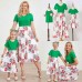 Casual Green Flower Short-sleeved Family Matching Outfits