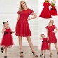 Sweet Red Chiffon Jacquard Short Sleeve Mom Girl Matching Dress - 13202